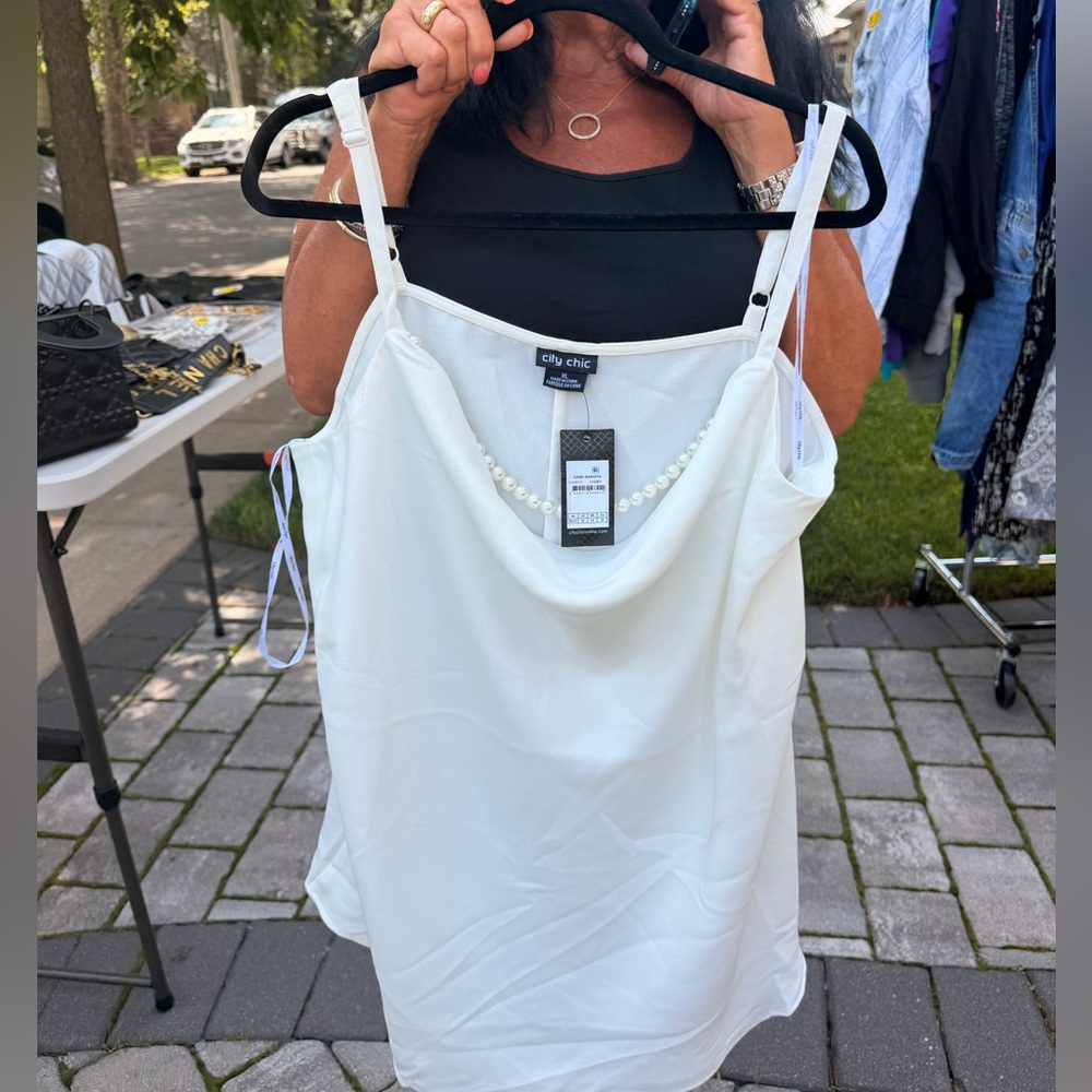 City Chic White Pearl-Embellished Cowl Neck Camisole
